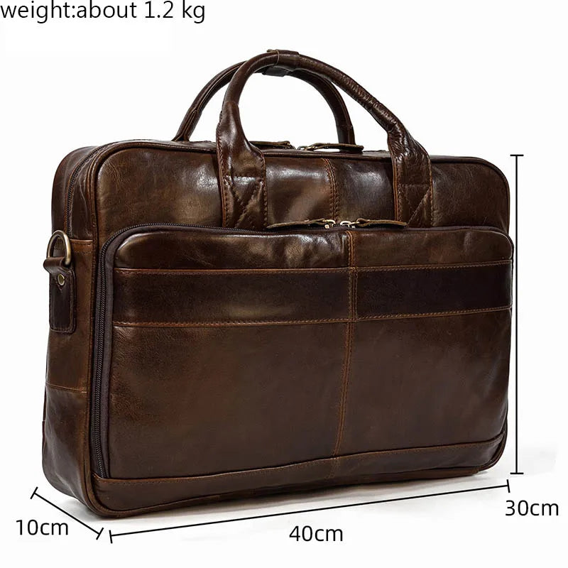 Crazy Horse Genuine Leather Men Briefcase Vintage 16 inch Big Business Laptop Handbag Large Cowhide Messenger Shoulder Bag Man