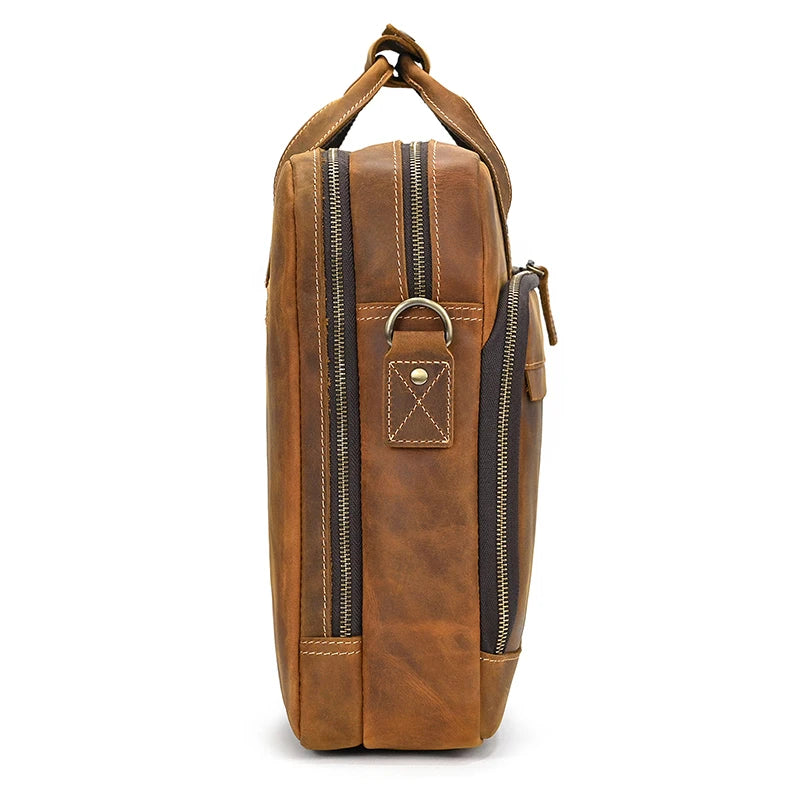 Crazy Horse Genuine Leather Men Briefcase Vintage 16 inch Big Business Laptop Handbag Large Cowhide Messenger Shoulder Bag Man