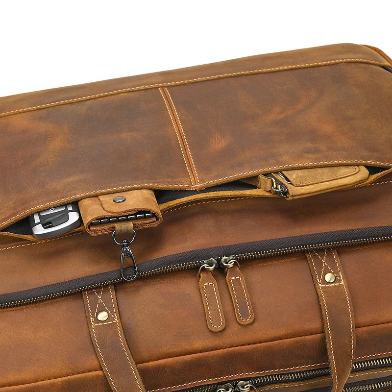 Crazy Horse Genuine Leather Men Briefcase Vintage 16 inch Big Business Laptop Handbag Large Cowhide Messenger Shoulder Bag Man