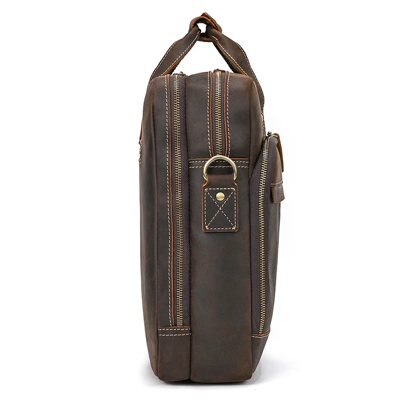 Crazy Horse Genuine Leather Men Briefcase Vintage 16 inch Big Business Laptop Handbag Large Cowhide Messenger Shoulder Bag Man