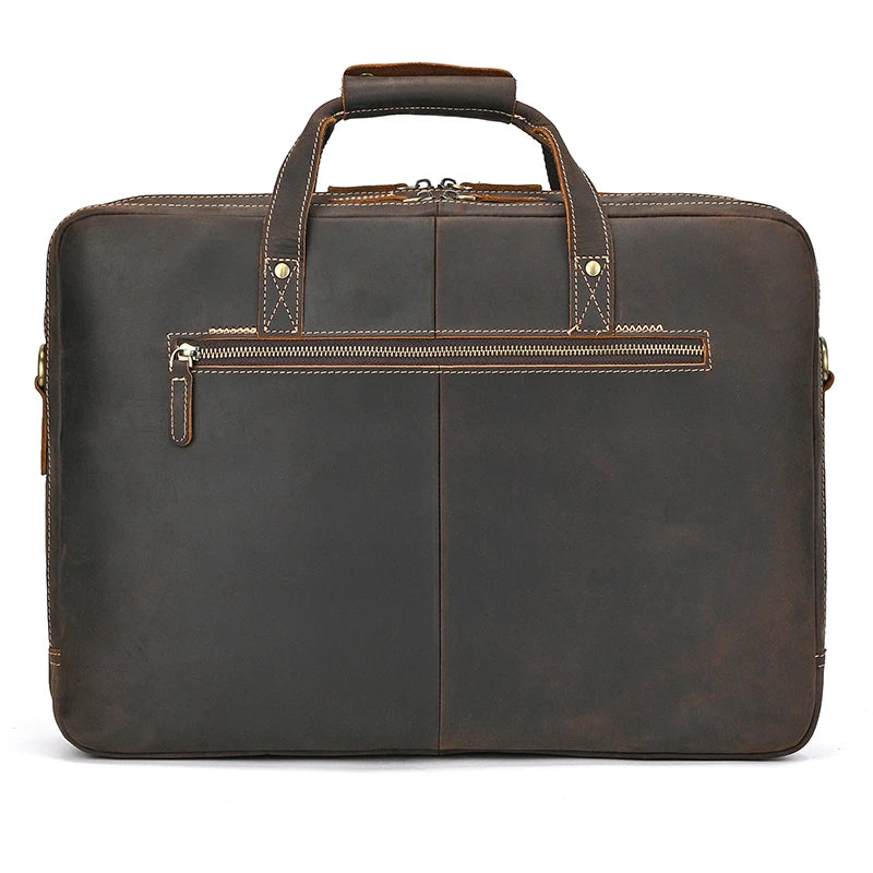 Crazy Horse Genuine Leather Men Briefcase Vintage 16 inch Big Business Laptop Handbag Large Cowhide Messenger Shoulder Bag Man