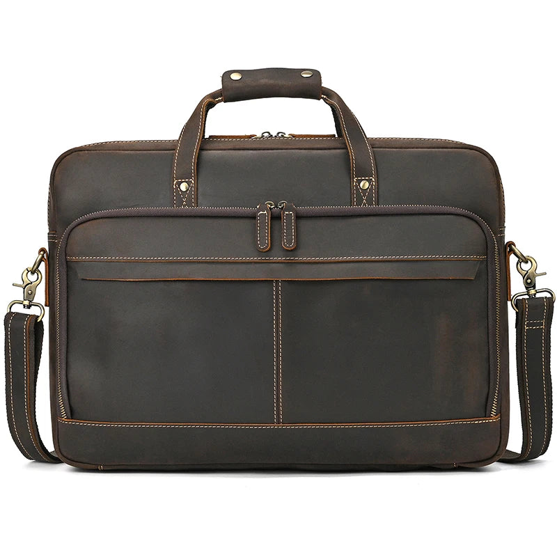 Crazy Horse Genuine Leather Men Briefcase Vintage 16 inch Big Business Laptop Handbag Large Cowhide Messenger Shoulder Bag Man