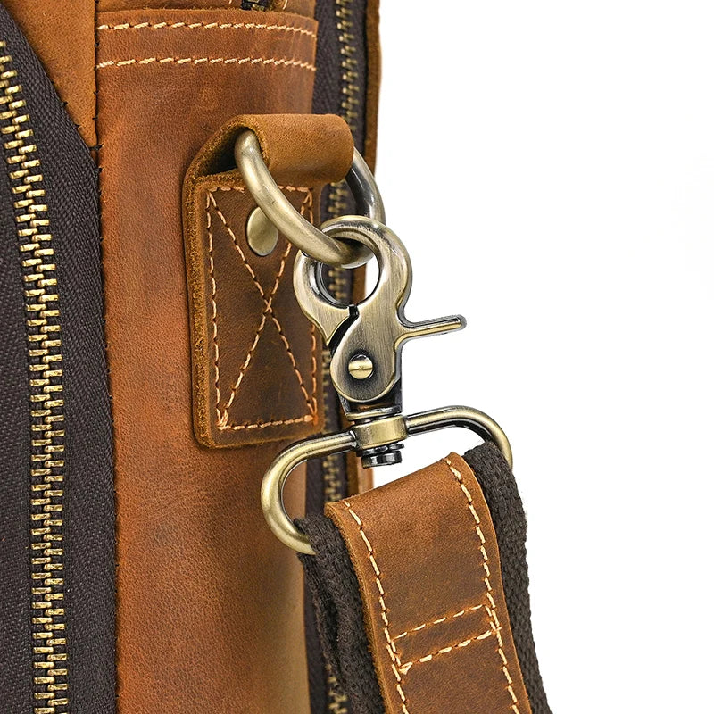 Crazy Horse Genuine Leather Men Briefcase Vintage 16 inch Big Business Laptop Handbag Large Cowhide Messenger Shoulder Bag Man